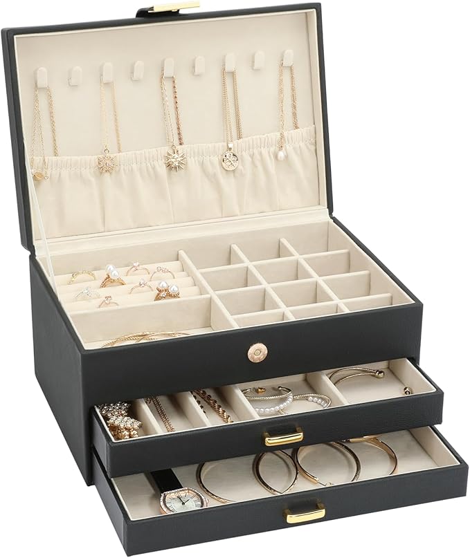 Jewelry Boxes for Women, Jewelry Holder Organizer for Christmas Gift, Jewelry Boxes & Organizers for Rings Earring Necklace Bracelet Watch, Black