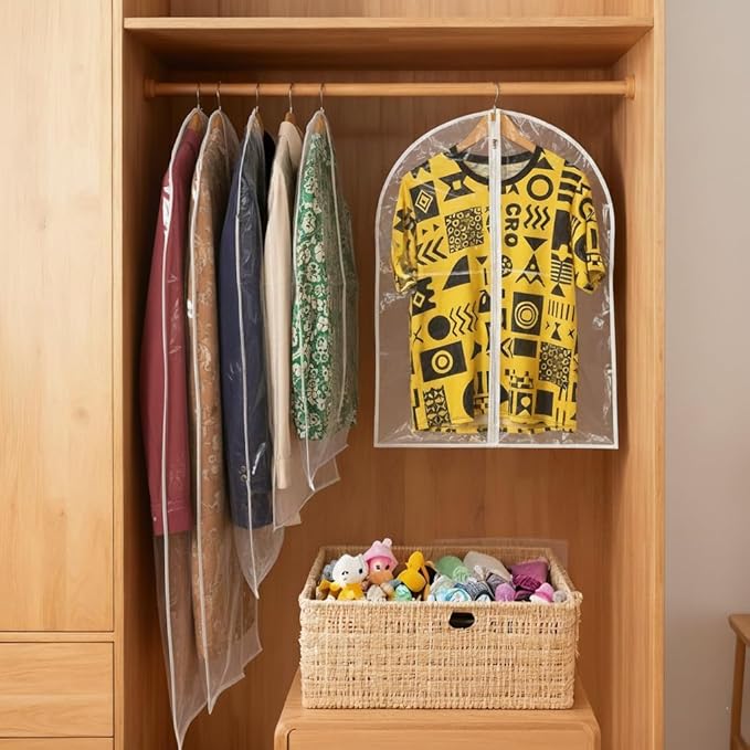 All Clear Garment Bags for Travel - 48” PEVA Waterproof Suit Cover with Zipper for Hanging Clothes, long dress - Durable Dresser for Closet Storage, Dustproof & Moisture Resistant - 48”/12 Pack