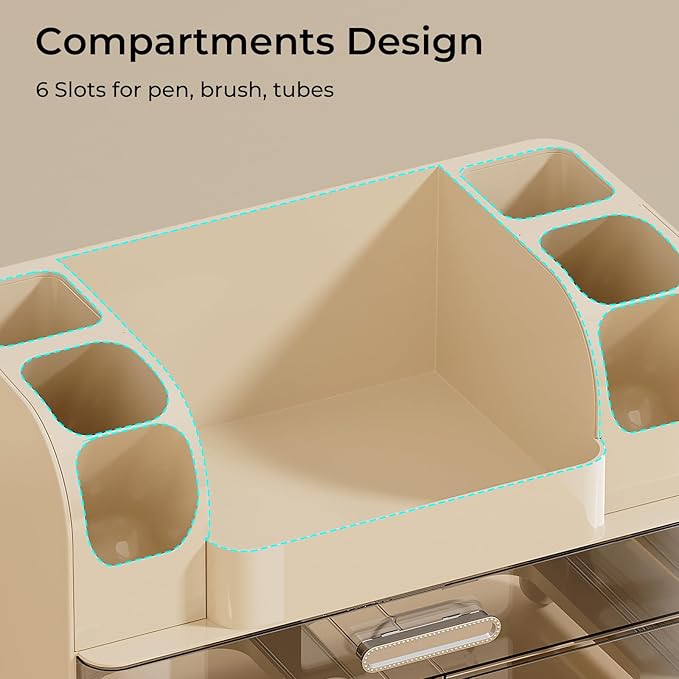 Makeup Organizer for Vanity with 2 Large Drawers, Cosmetic Display Case with Brush Holders, Easy to Storage for Bathroom Countertop Skincare, Desk Office Supplies, Cream White
