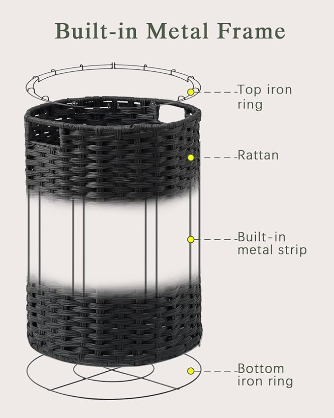 Laundry Basket Round Rattan Laundry Hamper 29.1 Gal(110 L) Handwoven Large Wicker Basket with Handles, Wicker Hamper with Removable Bags and 2 Mesh Bags for Bathroom Living Room Black(No Lid)
