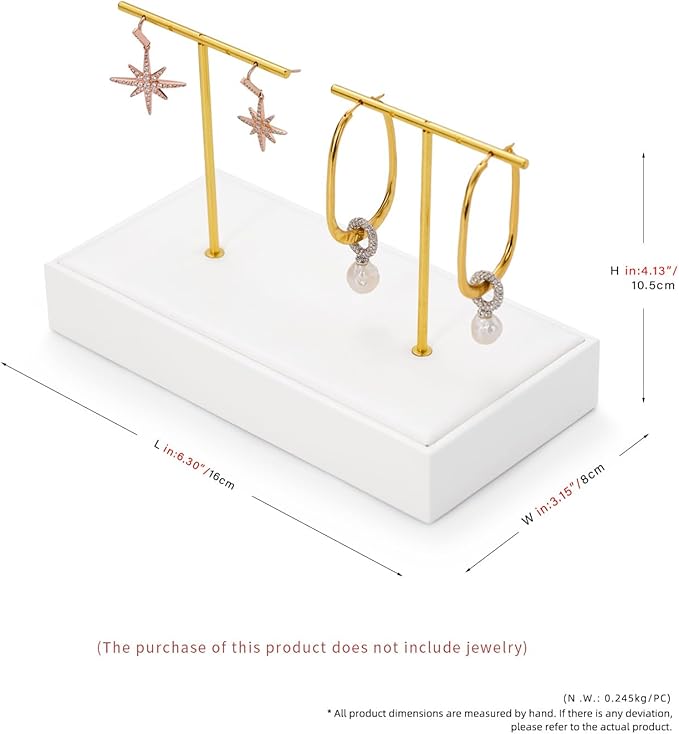 Jewelry Stand T-bar Earrings Holder White 2 Slot Earring Display Rack Leather