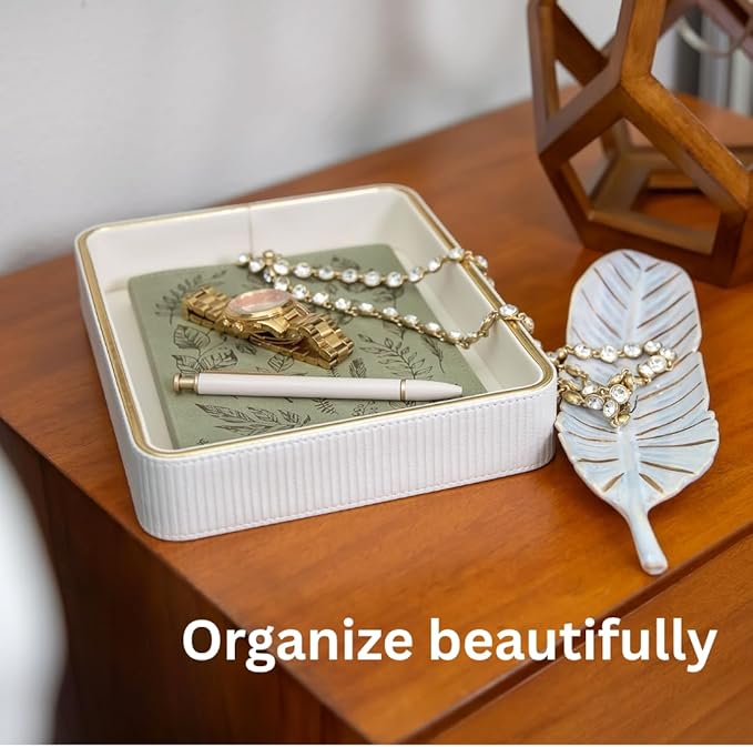 ZHEM Perfume Tray Valet Tray Night Stand Bedside Organizer| Perfume Organizer Catchall| Perfume Trays for Dresser Vanity Tray for Dresser Countertop| Perfume Holder| Nightstand Organizer Women (White)