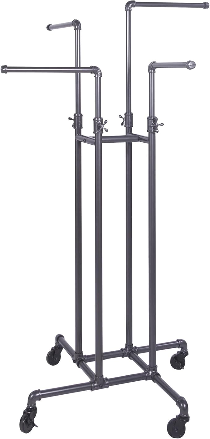 Clothing Rack Econoco - Heavy Duty Pipeline Adjustable, 4 Way Rack, Plumbing Pipe Clothes Rack, Anthracite Grey