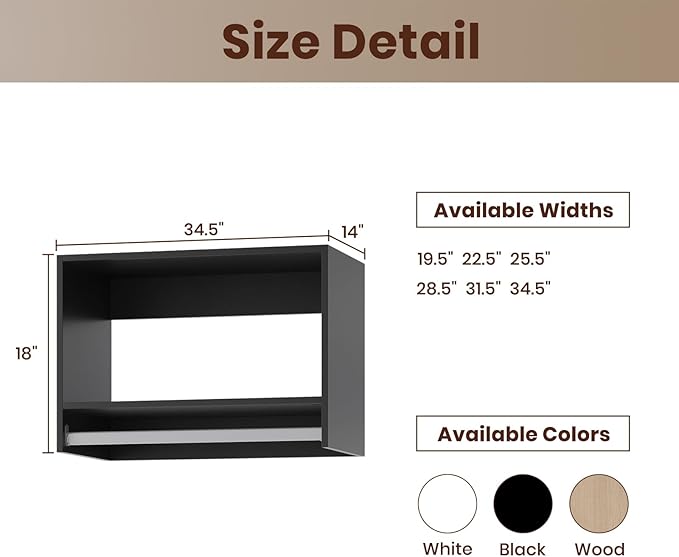 ROOMTEC 34.5" Tall Hanging Closet Unit, Modular Closet System with Hanging Rod, Wardrobe Organizer for Bedroom or Walk-in Closet, Wall Mounted, Customizable Clothes Storage Unit, Black