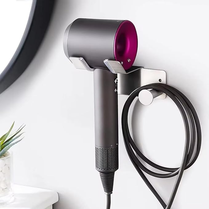 Hair Dryer Holder, Hair Dryer Holder Wall Mounted, Self Adhesive Blow Dryer Holder, Stainless Steel Dyson Hair Dryer Holder, Hairdryer Holder for Bathroom BANJEKT