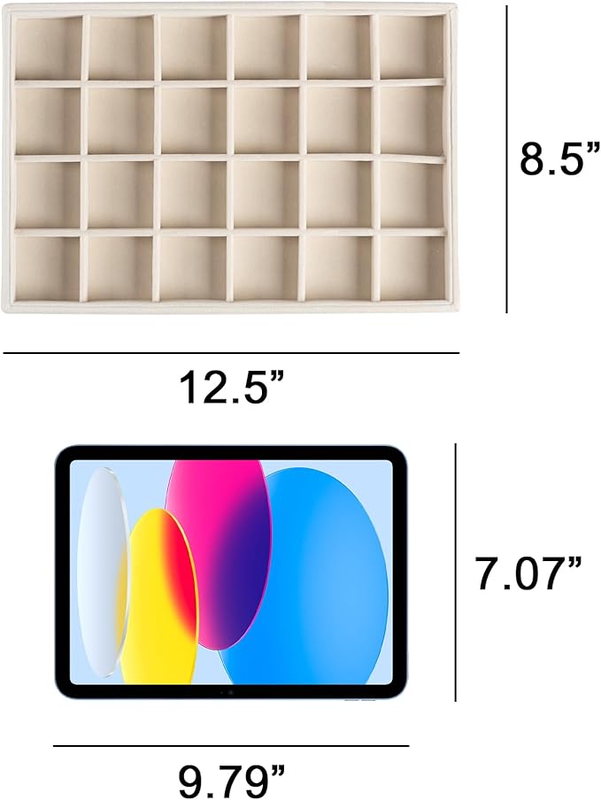 Frebeauty Stackable Velvet Jewelry Organizer Trays for Drawers Inserts Jewelry Storage Tray Display Case, Stud Earrings Bracelets Necklace Rings Trays for Women Girls(Set of 2)(Grey)