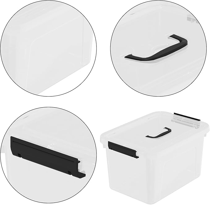 4-pack 10.5 Quarts Clear Boxes with Handles, Plastic Storage Bin with Lid