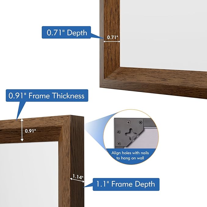 Bathroom Vanity Mirror 24x36 Inch, Walnut Rectangle Bathroom Mirror, Anti-Rust, 4MM Tempered Glass, Wall-Mounted Mirror, Hangs Horizontally or Vertically for Bathroom & Bedroom