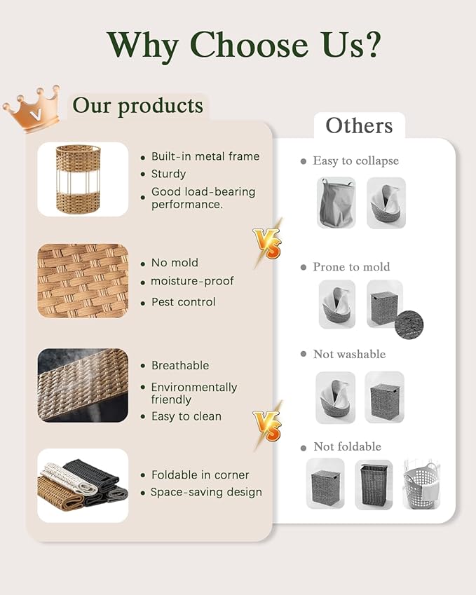 Laundry Hamper Laundry Basket Round 19.0 Gal (72 L) Handwoven Rattan Hamper, Large Wicker Laundry Hamper with Removable Laundry Bag Handles 2 Mesh Bags for Bathroom Living Room Brown (No Lid)