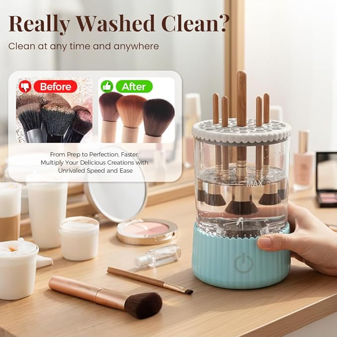 Electric Makeup Brush Cleaner Machine, 2026 New Automatic Spinning Make Up Brush Washer Portable Makeup Brushes Cleanser for All Size Beauty Makeup Brushes (Blue)