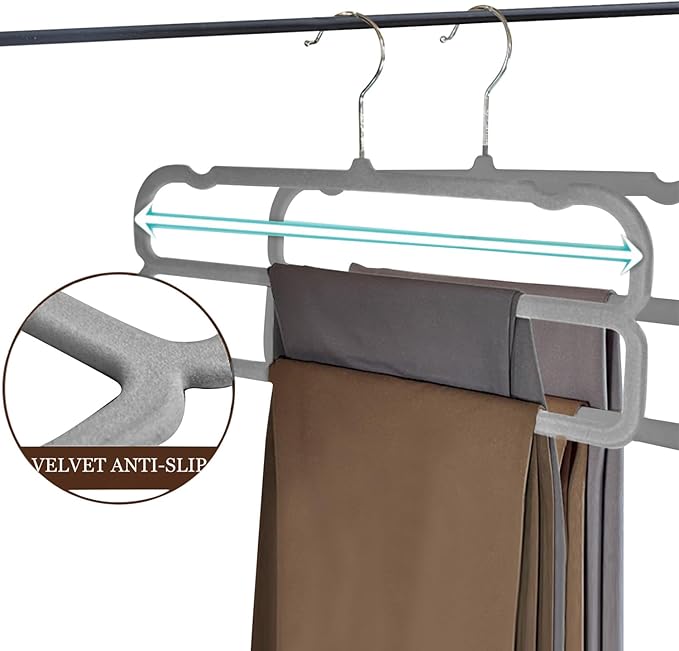 Velvet Pants Hangers 10 Pack,2 Tier Jeans Hanger,Premium Non Slip,Thin Space Saving Slim Trousers Hanger,13.77inch