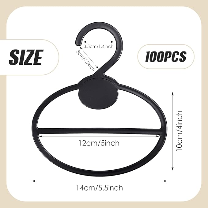 100 Pcs Scarf Hanger Plastic Holder Organizer Space Saving Scarf Organizer Clothes Hanger for Scarves Headscarves Clothing Sorting Storing (Black)