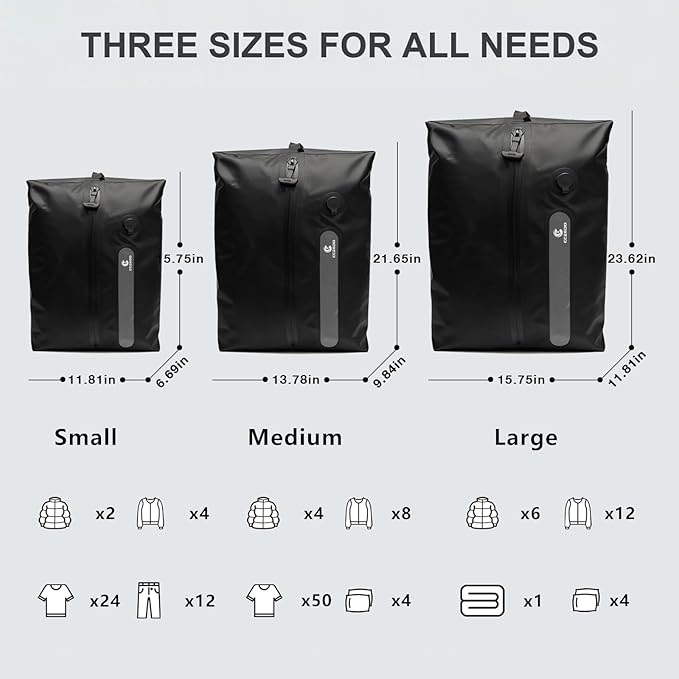 Travel Vacuum Storage Bags with Pump, 3 Pcs IP68 Reusable Extra Large Vacuum Storage Bags, Space Saver Vacuum for Clothes, Blanket, comforter, Storage Bag, Fits 20-28 Inch Suitcase