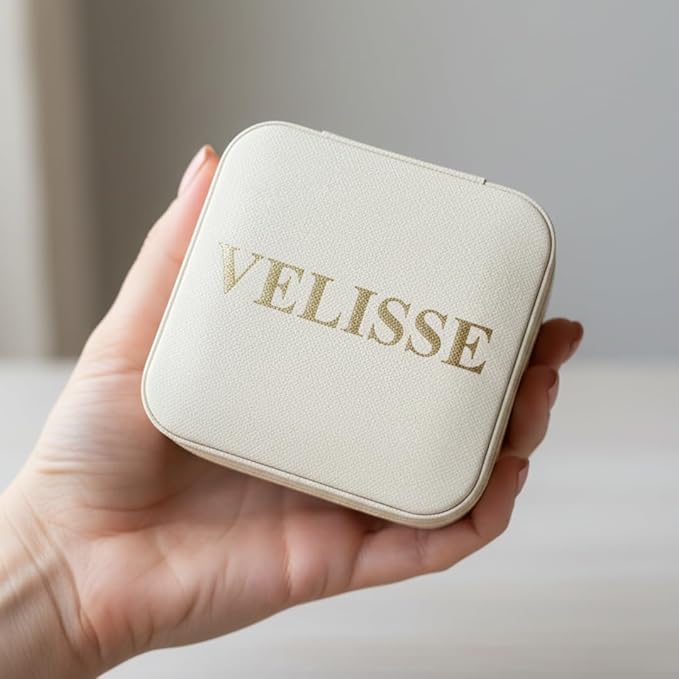 Velisse Travel Jewelry Case – Small Jewelry Travel Case Organizer, Jewelry Box Travel Case, PU Leather Jewelry Box for Rings, Earrings & Necklaces, Travel Organizer & Valentine’s Day Gifts for Her