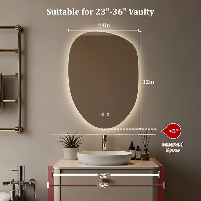 WallBeyond LED Bathroom Mirror with Lights, 23 x 32 Inch Led Bathroom Vanity Mirror for Wall, Anti Fog Mirror for Bathroom, 3 Colors and Dimmable Light, Horizontal/Vertical