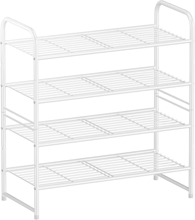 4-Tier Stackable Shoe Rack, Metal Shoe Shelf Storage Organizer,White