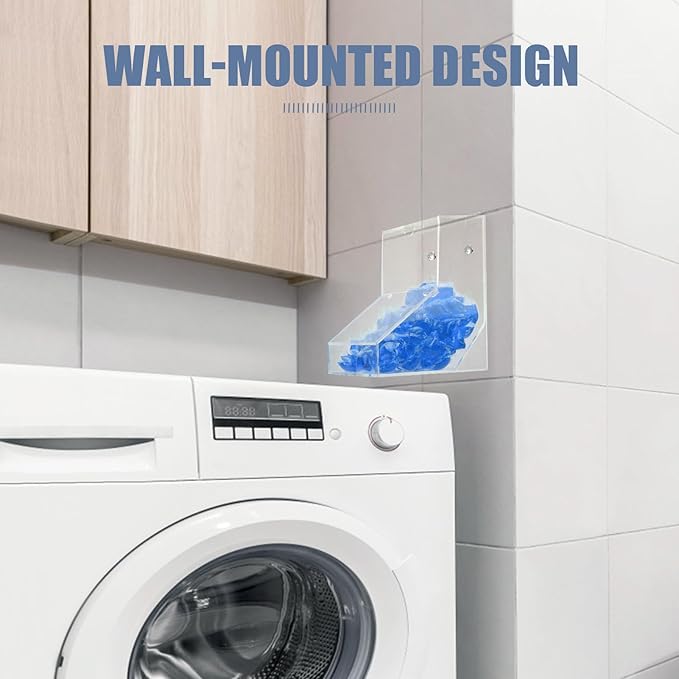 Laundry Pods Container, Acrylic Laundry Room Decor with 2 Lid, Candy Dispenser Organizer, Dishwasher Pod Holder for Home, Laundry Room, Kitchen Stand or Wall Mount