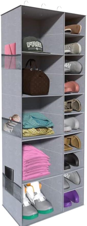 coastal rose Hanging Shoe Closet Storage Organizer, 15 Sections Closet Organizers and Storage Shelves Shoe Rack Holder Hanger, Grey