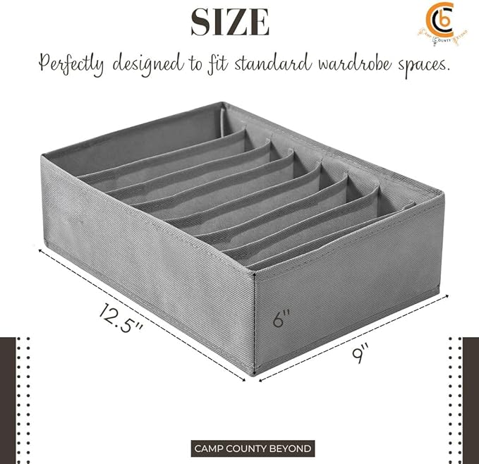 Foldable Wardrobe Clothes Organizer Storage Boxes -Set with 8 Grids - Fabric Shelf Dividers,Large Size Organiser with PPE Sheets ,Stackable Clothing Box for Jeans,Pants, Sweaters,T-Shirts (Pack of 4)