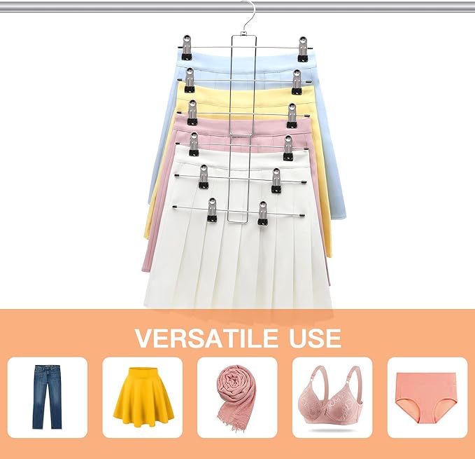 3 Pack Pants-Hangers-Space-Saving,6 Tier-Closet-Organizers-and-Storage Skirt Hangers with Clips,Closet-Organizer-Clothes-Organization-and-Storage Jeans Scarf Hangers,College-Dorm-Room-Essentials Decor