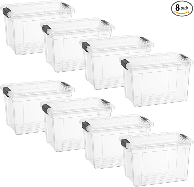 Superio Clear Storage Boxes with Lids, 8.75 Quart Plastic Container Bins for Organizing, Stackable Crates, BPA Free, Non Toxic, Odor Free, Organizers for Home, Office and Dorm, 8 Pack