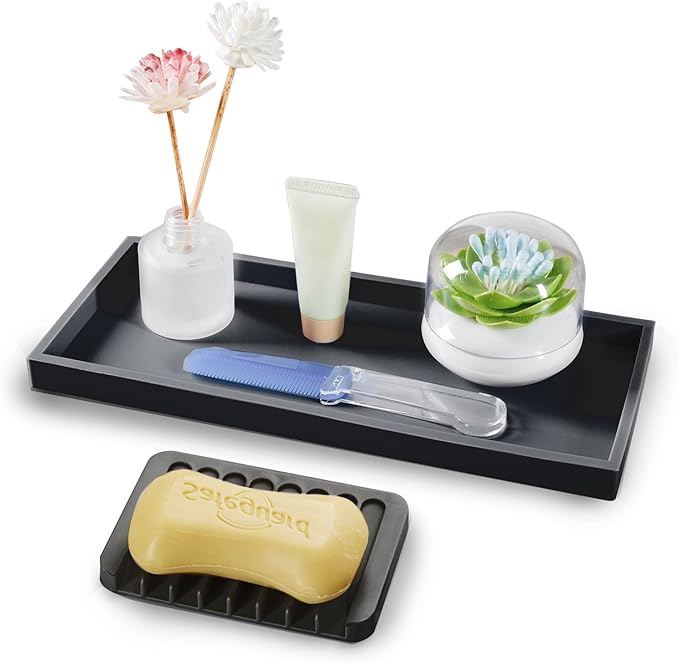Bloss Vanity Tray with Soap Dish-15.7" Silicone Tray for Bathroom/Kitchen Counter,Sink Vanity Trays with Soap Holder, Toilet Tank Tray, Great Counter Trays for Jewelry Candle Key Jewelry Perfume