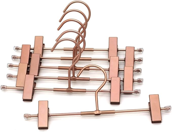 Pants Hangers 11.8" Space Saving Rose Gold Clothes Skirts Hanger 20 Pack Adjustable Clips for Jeans Trousers Display Closet Storage Scarves Slack Garment Multifunctional Rack