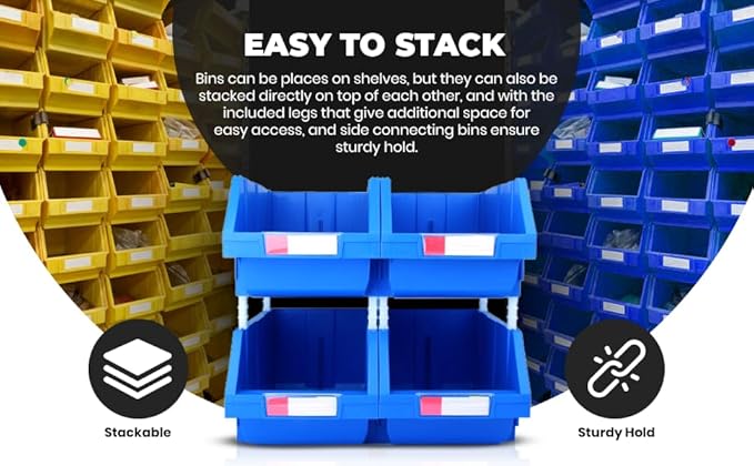 3.5" X 5.2" X 2.1" BLUE Heavy duty thermoplastic storage bin organizer, Stackable, Hangable, Side-connect. Great for tools, parts crafts and more! (2 PACK)