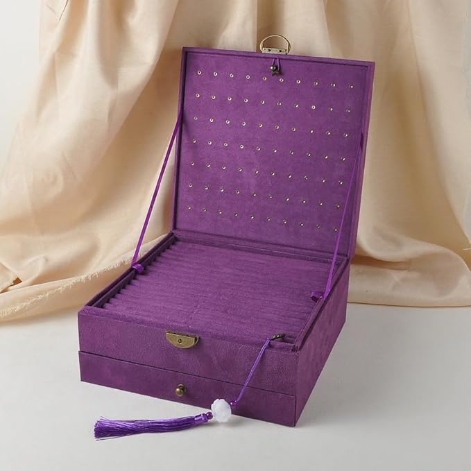 Jewelry Organizer 5 Layers Velvet Square Jewelry Box Women Necklace Ear studs Display Bangles Large Jewelry Storage Case Drawer GY306 (purple)