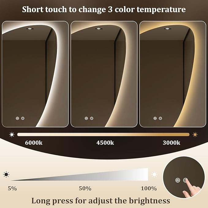 WallBeyond LED Bathroom Mirror with Lights, 20 x 31 Inch Led Bathroom Vanity Mirror for Wall, Anti Fog Mirror for Bathroom, 3 Colors and Dimmable Light