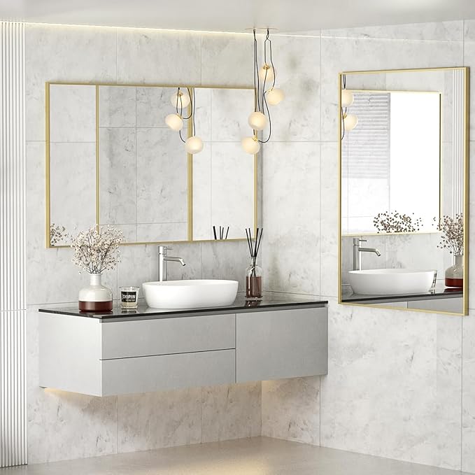 Koonmi Gold Mirrors for Wall, 30x55 Inch Bathroom Mirror, Rectangular Wall Mirror for Living Room Bedroom Bathroom, Hangs Horizontally or Vertically