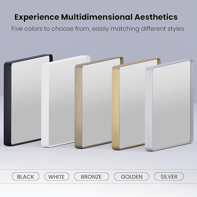 Black Bathroom Mirror 38X38 Inch, Black Metal Framed Mirror for Wall, Rounded Rectangle Matte Bathroom Vanity Mirror with Tempered Glass, Anti-Rust, Horizontal/Vertical