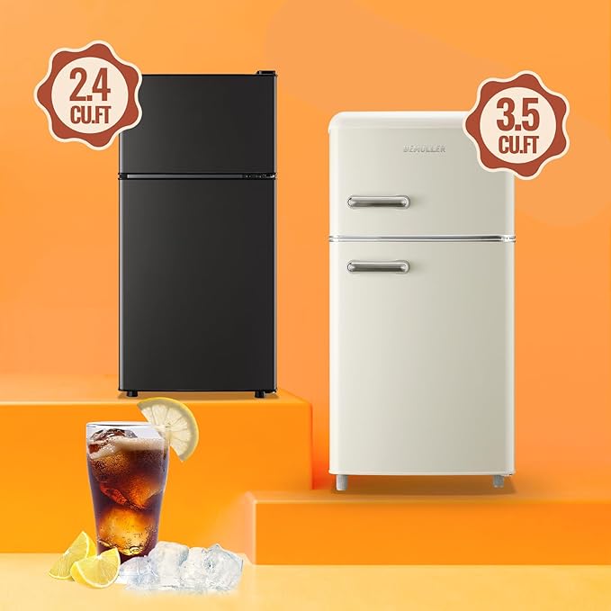 Mini Fridge with Double Doors Small Refrigerator with Separate Freezer & 7 Adjustable Temperature Control, Tiny Size & Personal Fridge Ideal for Office Apartment Dorm Dark Grey