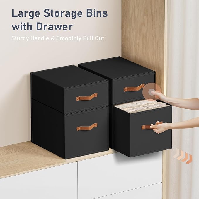 DIMJ Closet Organizers and Storage - Fabric Storage Bins with Drawers Stackable Closet Bins with Labels for Clothes, Sweaters, Bedding, Collapsible Storage Cubes for Bedroom, Living Room, Shelf