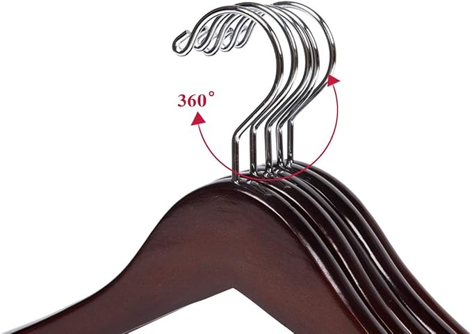 10 Quality Hangers Wooden Curved Hangers Beautiful Sturdy Suit Coat Hangers with Locking Bar Chrome Hooks (10)