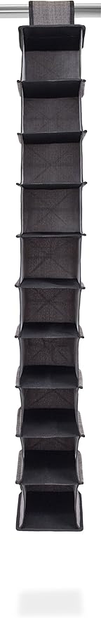 Internet's Best 10 Tier Hanging Shoe Organizer - Narrow Shelf Closet Shoe Rack - Footwear Storage - Grey