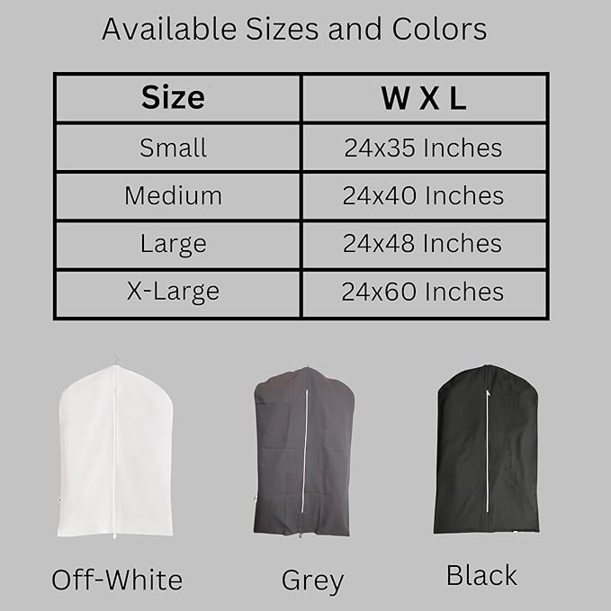 Garment Bag for Hanging Clothes – Organic Cotton Suit & Coat Cover with Zipper | Breathable Closet Organizer for Travel & Storage (Medium (24"x40"), Gray)