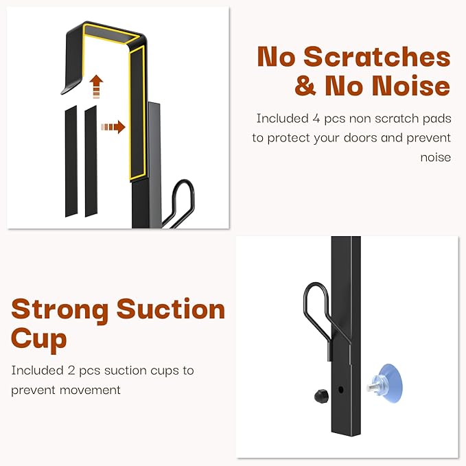 Over The Door Hooks 2 Pack,12 Heavy Duty Towel Rack All Metal Coat Hanger for Jacket Robe Hat Purse Bags in Bathroom Bedroom Dorm, 28.3 Inches, Black