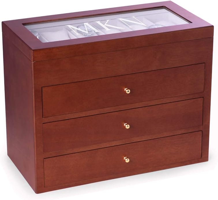 Bey-Berk Custom Personalized Watch Box Organizer - 48 Slot Luxury Solid Wood Designer Display, Large Watch Slots