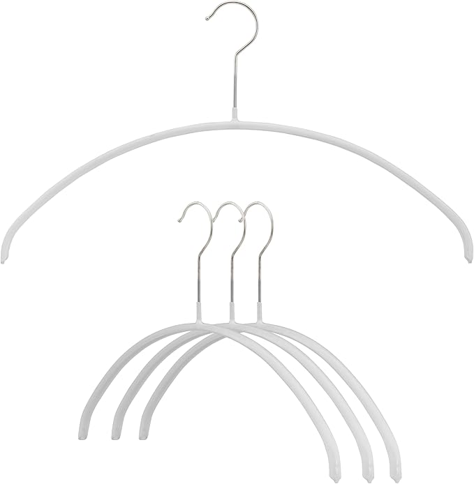 Mawa Narrow Petite Clothing Hangers, Steel Hanger with Non-Slip Coating, for Shirts, Blouses, Dresses, Light Jackets, 360-degree Rotatable Hook, Set of 4, White