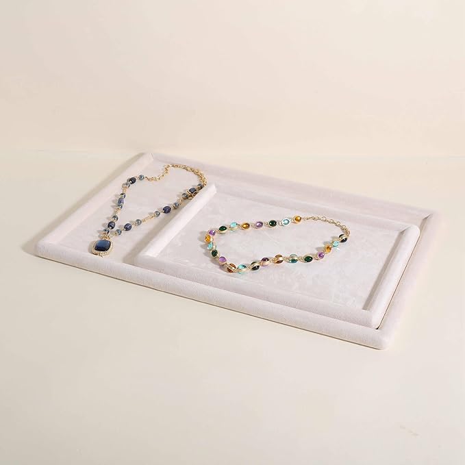 Rectangle Jewelry storage organizer plate, Velvet Jewerly display tray, Empty showcase tray for Necklace Bracelet Ring Earring【Beige-Medium, 11.8 x 8.7 in 】