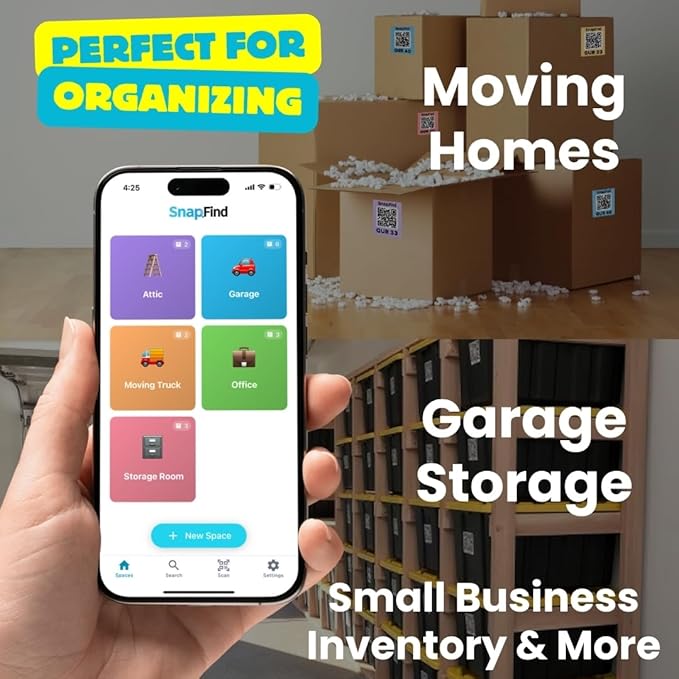 Smart QR Code Labels – AI Auto-Labeling, No Typing! Storage Bins & Moving Containers – iOS and Android App – 48 Color-Coded Stickers (2.5" x 2.5")