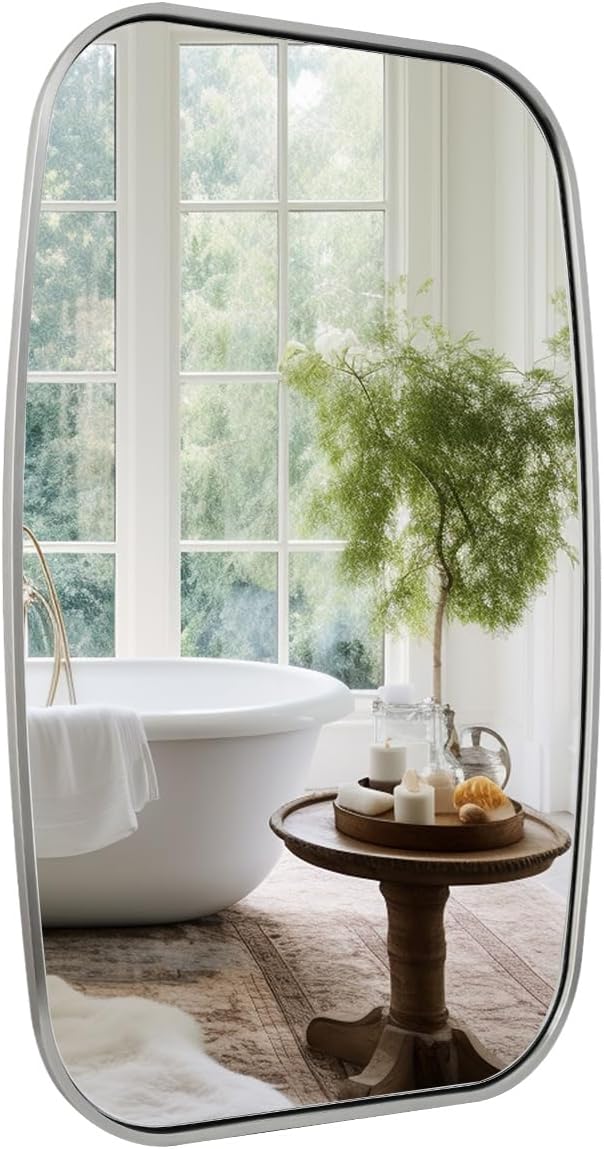 ANDY STAR Brushed Nickel Oval Bathroom Mirror for Over Sink, 24x40 Inch Bathroom Vanity Mirror with Unique Oblong Tube Metal Frame-Modern Clean Design with Anti-Rust Stainless Steel Frame
