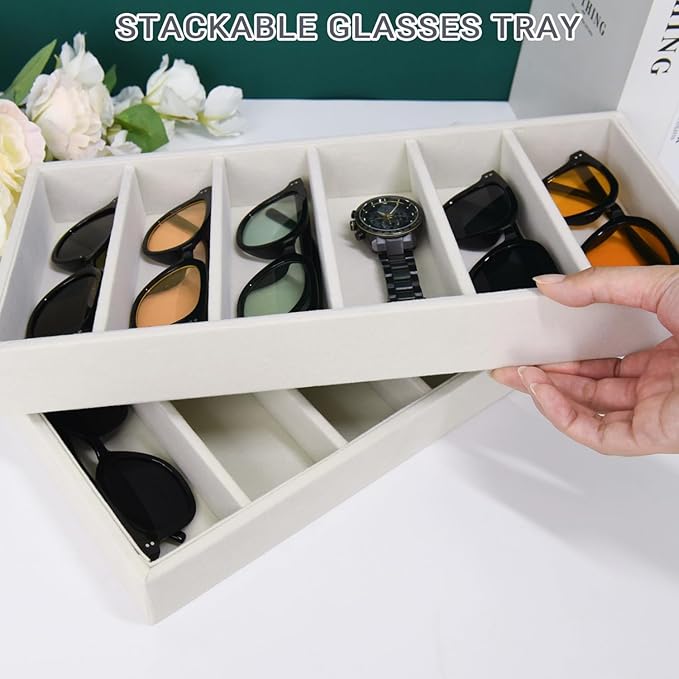 2 Pack Sunglasses Organizer Storage Glasses Holder Velvet Jewelry Tray, Glasses Organizer Eyeglasses Sunglasses Tray for Jewelry Display Watch