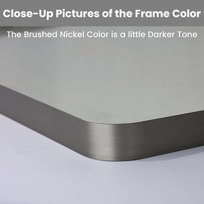 LOAAO 32X36 Inch Brushed Nickel Bathroom Mirror, Rounded Rectangle Silver Metal Frame Mirror, Brushed Nickel, Anti-Rust, Hangs Horizontally or Vertically
