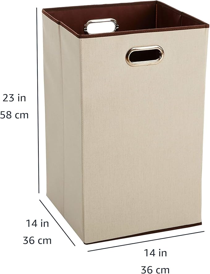 Amazon Basics Rectangular Foldable Laundry Basket Hamper, Beige,Brown