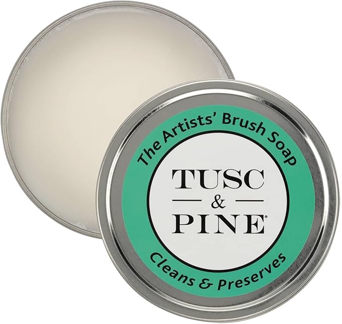 Tusc & Pine The Artists' Brush Soap - 12oz Plant-Based Brush Cleaner, Oil, Acrylic, Watercolor Paint - Nourishes Bristles; Made in North Carolina; Alkali Soap, Gentle Pine Fragrance