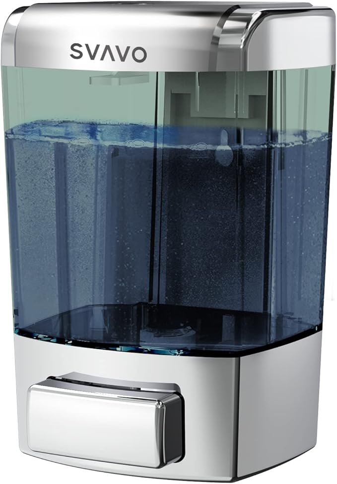 SVAVO Wall Mounted Soap Dispenser Kitchen Bathroom Manual Soap Dispenser Refillable Hand soap Dispenser for Liquid Contianers Shampoo Gel Chamber for Household Commerical 23.7oz (700ml) ABS