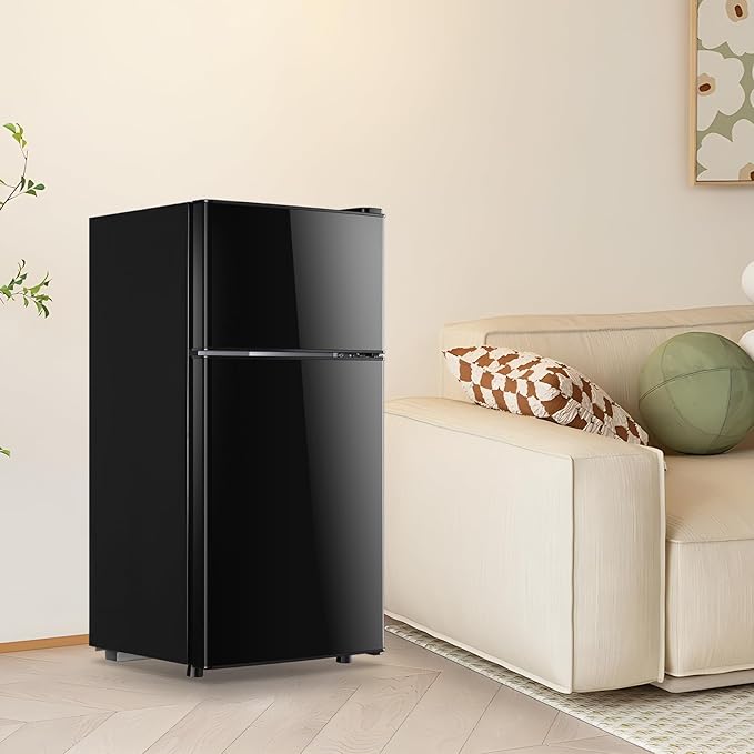 2.4 Cu.ft Mini Fridge with Double Doors Small Refrigerator with Separate Freezer & 7 Adjustable Temperature Control, Tiny Size & Personal Fridge Ideal for Office Apartment Dorm Black