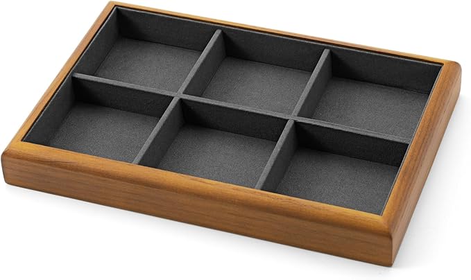 Oirlv Solid Wood 6 Grid Jewelry Organizer Tray Jewelry Drawer Organizer(Grey)